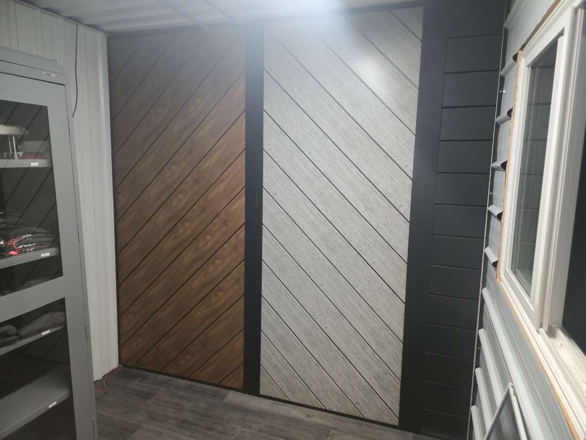 Finished metal siding exterior